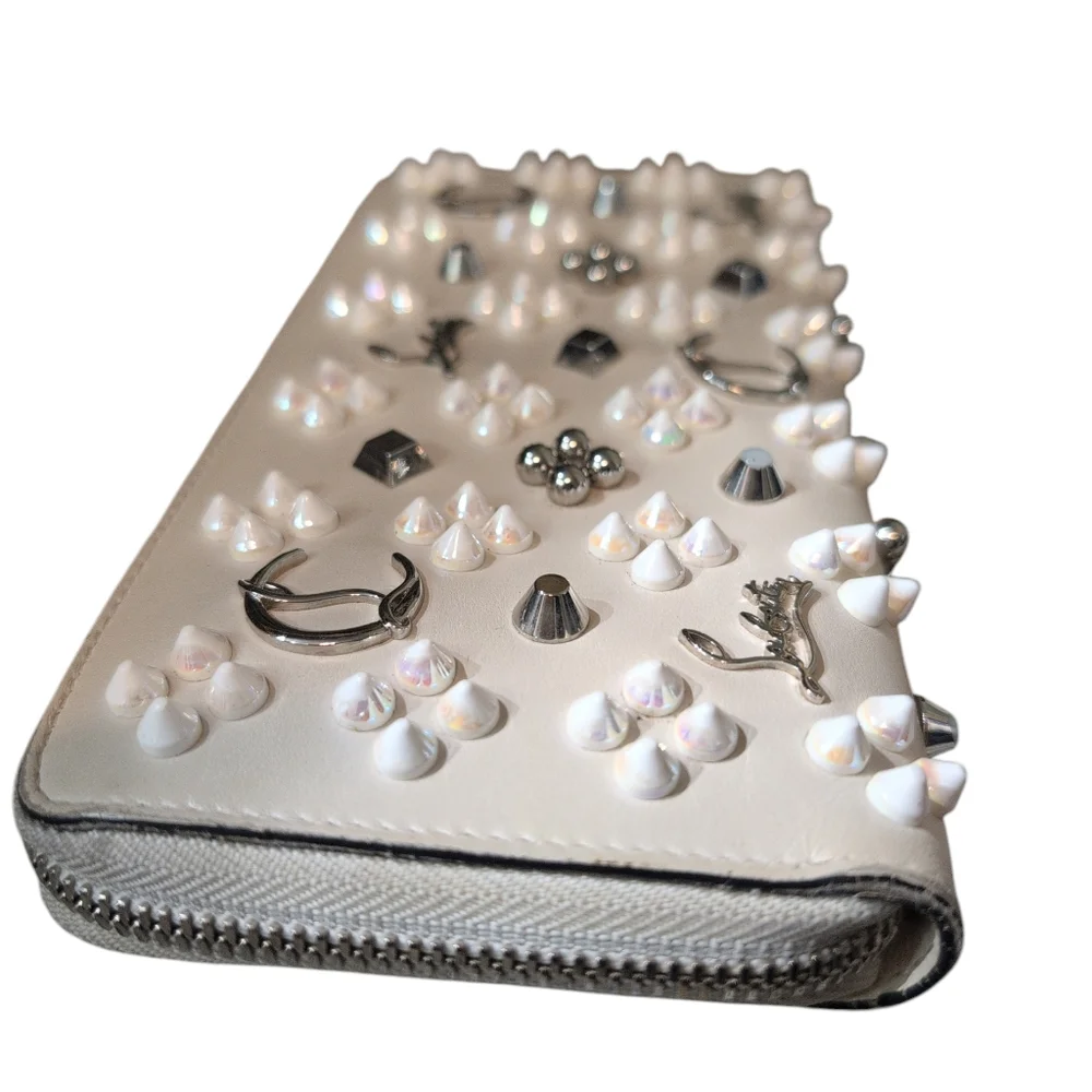 Christian Louboutin Cream Studded Preloved Long Zip Wallet Well Made - Picture 5 of 15